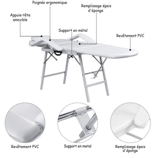 3 Zone Folding Massage Table Cosmetic SPA Bed White
