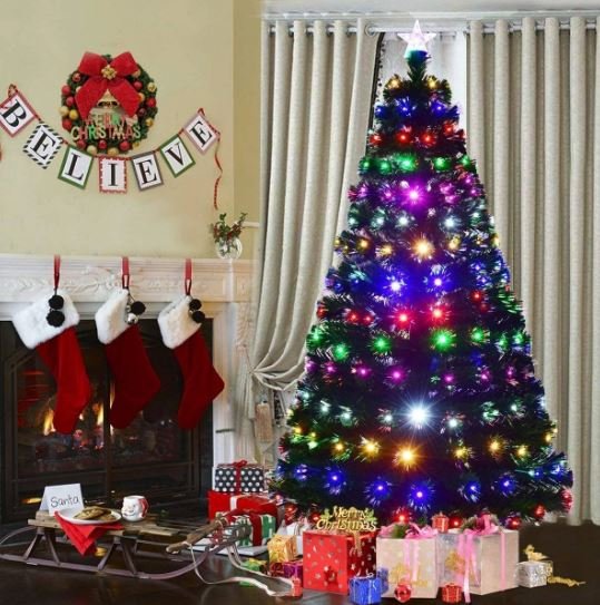 Artificial Christmas Tree 210cm LED Lights Multicolor