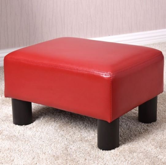 Cube Footrest Stool Pouf Footstool PU Seat Red