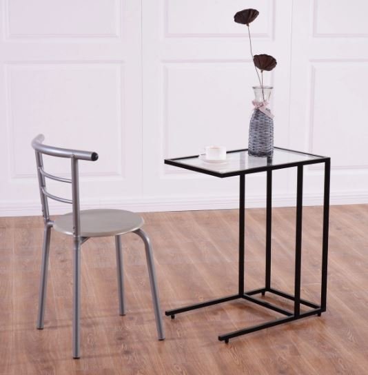 Modern C-Shaped Side Table Steel and Tempered Glass
