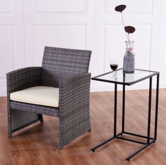 Modern C-Shaped Side Table Steel and Tempered Glass