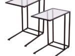 Modern C-Shaped Side Table Steel and Tempered Glass