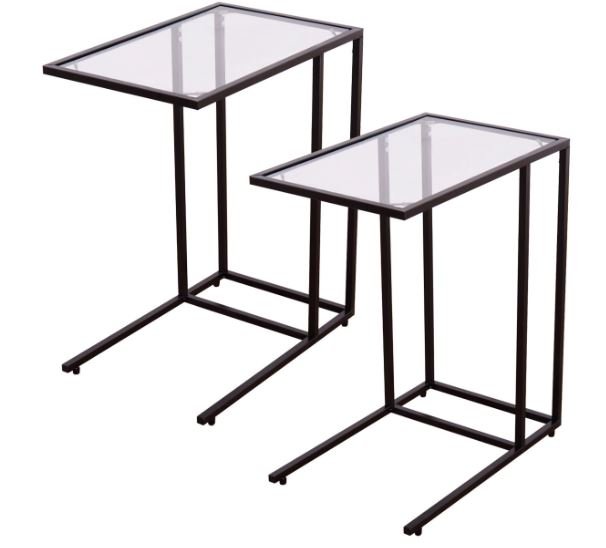 Modern C-Shaped Side Table Steel and Tempered Glass