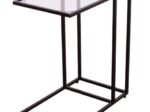 Modern C-Shaped Side Table Steel and Tempered Glass