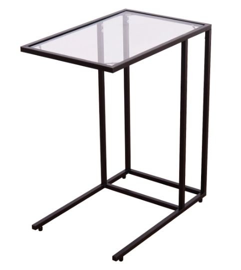 Modern C-Shaped Side Table Steel and Tempered Glass
