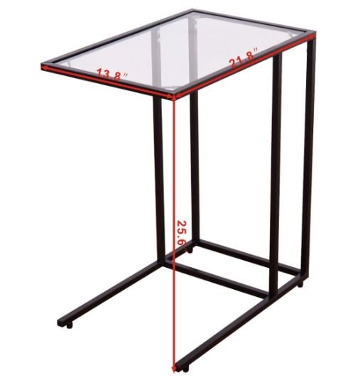 Modern C-Shaped Side Table Steel and Tempered Glass
