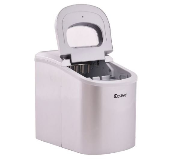 Silver Ice Cube Maker Machine 2.2L Tank 12kg Ice/24h with 2 Ice Sizes