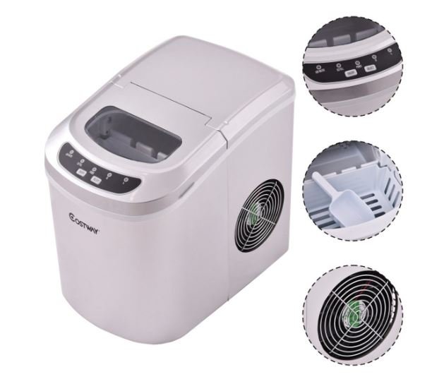 Silver Ice Cube Maker Machine 2.2L Tank 12kg Ice/24h with 2 Ice Sizes