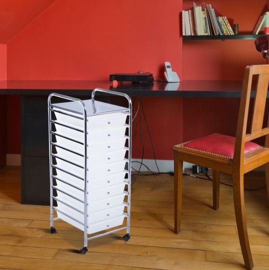 White Chromed Metal Storage Cart Trolley 32.5 x 37 x 86 CM