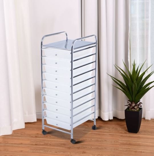 White Chromed Metal Storage Cart Trolley 32.5 x 37 x 86 CM