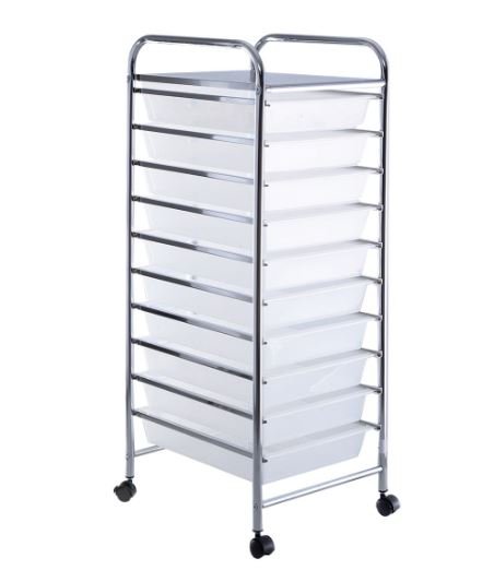 White Chromed Metal Storage Cart Trolley 32.5 x 37 x 86 CM