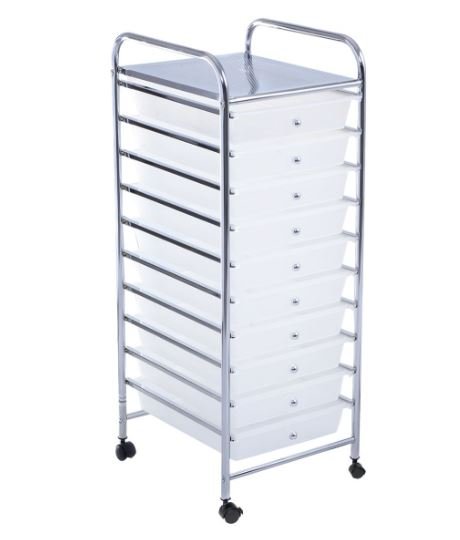 White Chromed Metal Storage Cart Trolley 32.5 x 37 x 86 CM