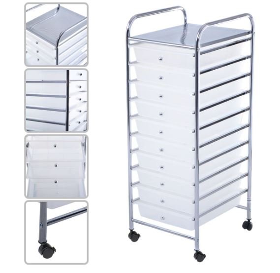 White Chromed Metal Storage Cart Trolley 32.5 x 37 x 86 CM