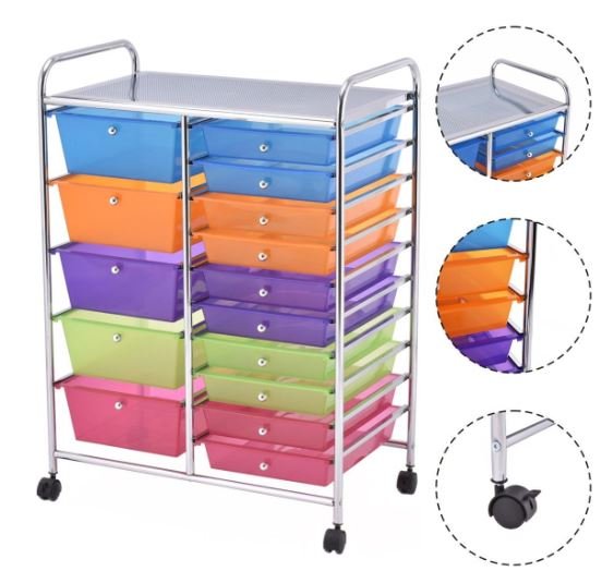 Storage Tower with 15 Removable Drawers Trolley
