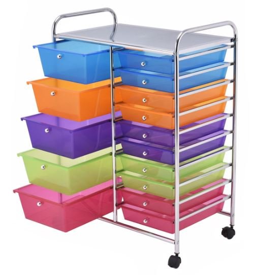 Storage Tower with 15 Removable Drawers Trolley
