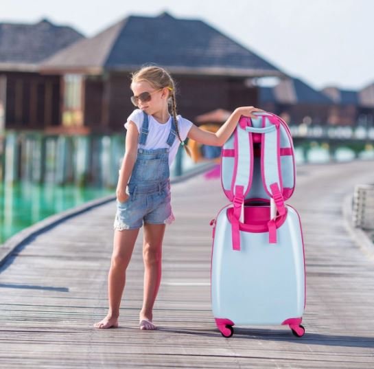 Children's Suitcase Trolley Luggage + Backpack Owl