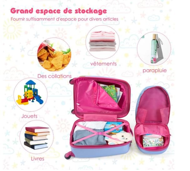 Children's Suitcase Trolley Luggage + Backpack Owl