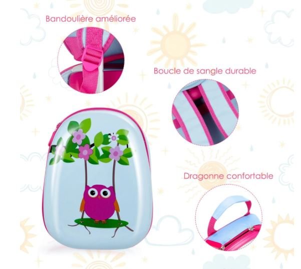 Children's Suitcase Trolley Luggage + Backpack Owl