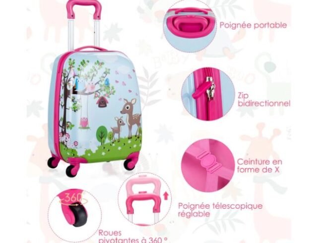 Children's Suitcase Trolley Luggage + Backpack Owl