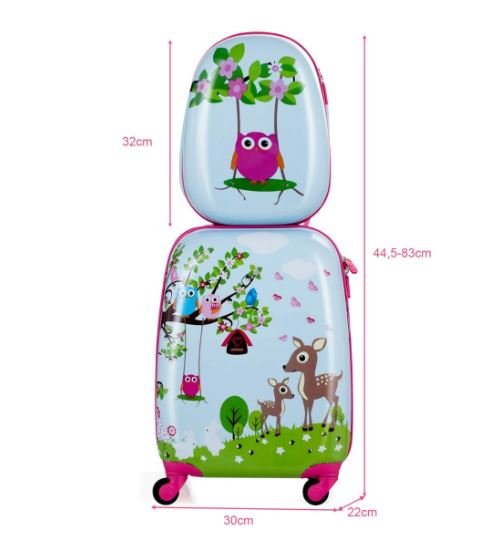 Children's Suitcase Trolley Luggage + Backpack Owl