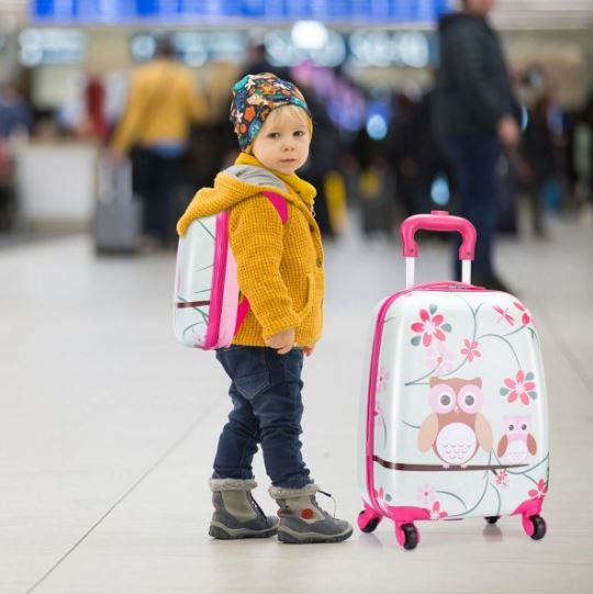 Children's Suitcase + Backpack Luggage Trolley Owl Pattern
