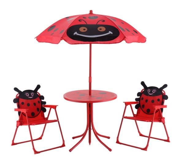 Ladybug Children Outdoor Table and 2 Folding Chairs Parasol