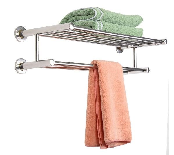 Bathroom Double Towel Rack Shelf Wall Mounted