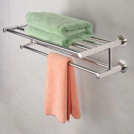 Bathroom Double Towel Rack Shelf Wall Mounted