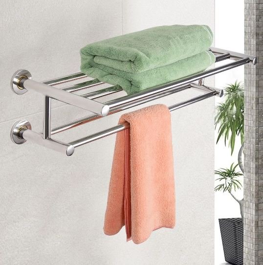 Bathroom Double Towel Rack Shelf Wall Mounted