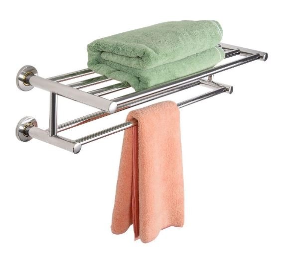 Bathroom Double Towel Rack Shelf Wall Mounted