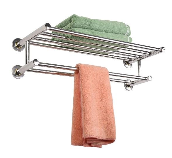 Bathroom Double Towel Rack Shelf Wall Mounted