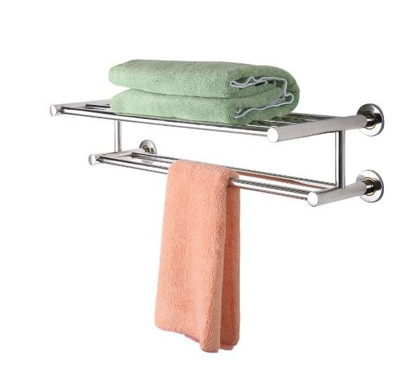 Bathroom Double Towel Rack Shelf Wall Mounted