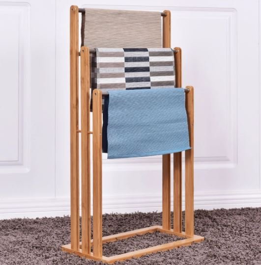 Towel and Clothes Rack Ladder Natural Bamboo Wood