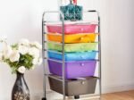 Storage Trolley with Drawers on Wheels 32.5 x 37 x 74.5 CM Multicolor