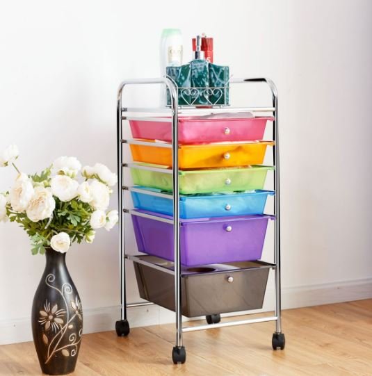 Storage Trolley with Drawers on Wheels 32.5 x 37 x 74.5 CM Multicolor