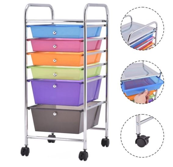 Storage Trolley with Drawers on Wheels 32.5 x 37 x 74.5 CM Multicolor