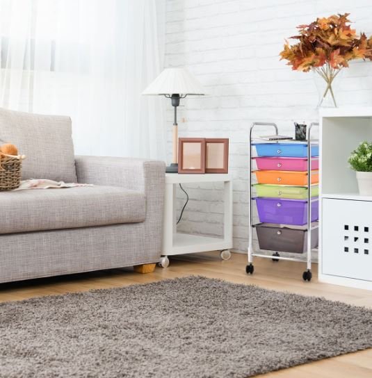 Storage Trolley with Drawers on Wheels 32.5 x 37 x 74.5 CM Multicolor