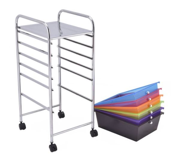 Storage Trolley with Drawers on Wheels 32.5 x 37 x 74.5 CM Multicolor