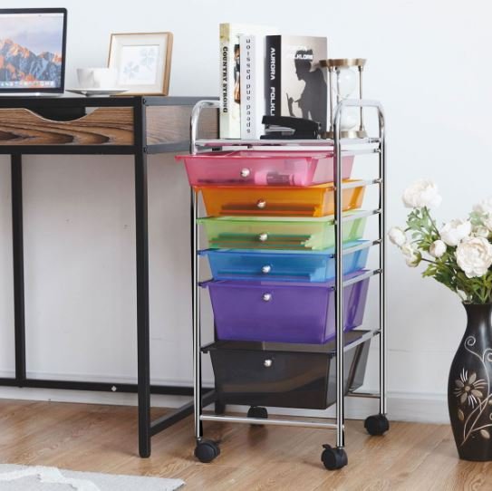 Storage Trolley with Drawers on Wheels 32.5 x 37 x 74.5 CM Multicolor
