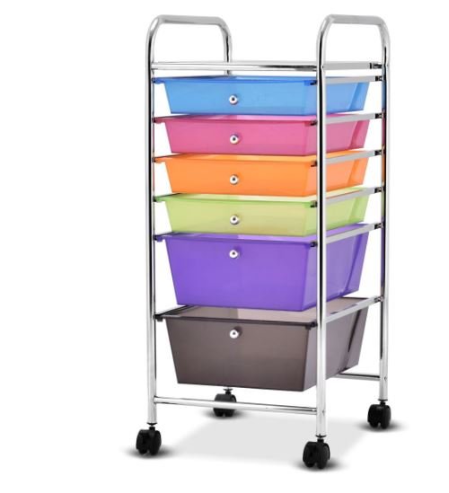 Storage Trolley with Drawers on Wheels 32.5 x 37 x 74.5 CM Multicolor