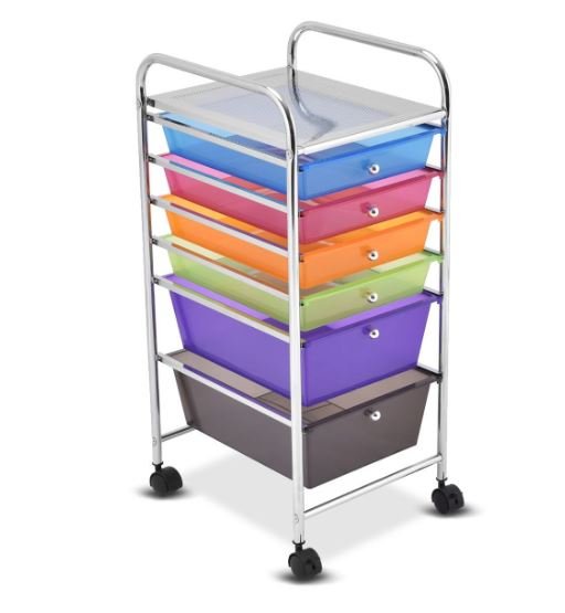 Storage Trolley with Drawers on Wheels 32.5 x 37 x 74.5 CM Multicolor