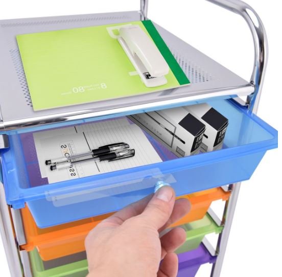 Storage Trolley with Drawers on Wheels 32.5 x 37 x 74.5 CM Multicolor
