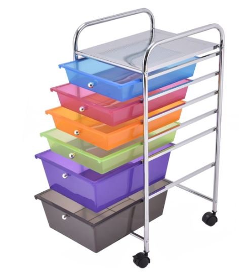Storage Trolley with Drawers on Wheels 32.5 x 37 x 74.5 CM Multicolor