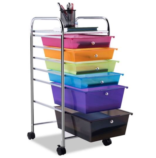 Storage Trolley with Drawers on Wheels 32.5 x 37 x 74.5 CM Multicolor