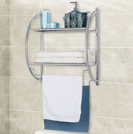 Bathroom Wall Shelf Chrome Metal Towel Storage 45 x 25.5 x 55CM