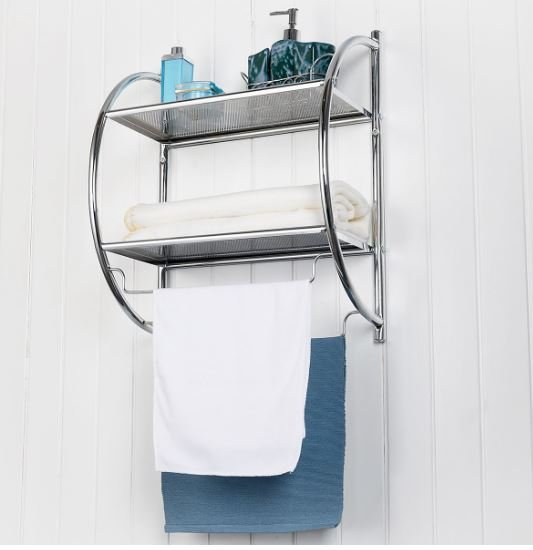 Bathroom Wall Shelf Chrome Metal Towel Storage 45 x 25.5 x 55CM