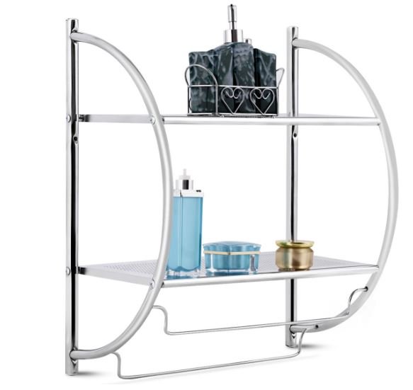 Bathroom Wall Shelf Chrome Metal Towel Storage 45 x 25.5 x 55CM