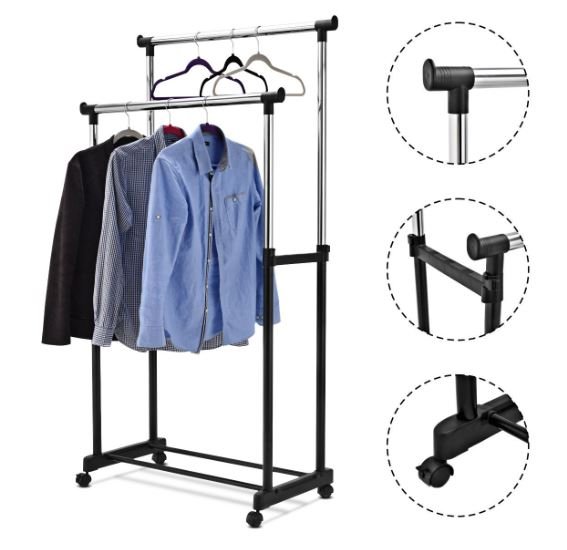 Clothes Rack Wardrobe Racks on Wheels 84 x 43 x (94-168)CM
