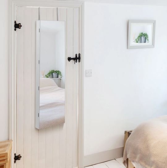 Jewelry Cabinet with Mirror and LED Light Door Hooks