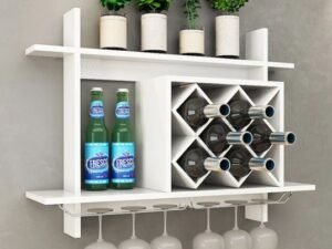 White Wine Bottle Rack Shelf 2 Tier Wall Mount Large Storage Capacity